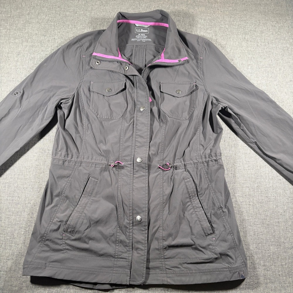 LL Bean Luna Field Jacket Womens M Gray Nylon Spandex Utility Pockets 289337